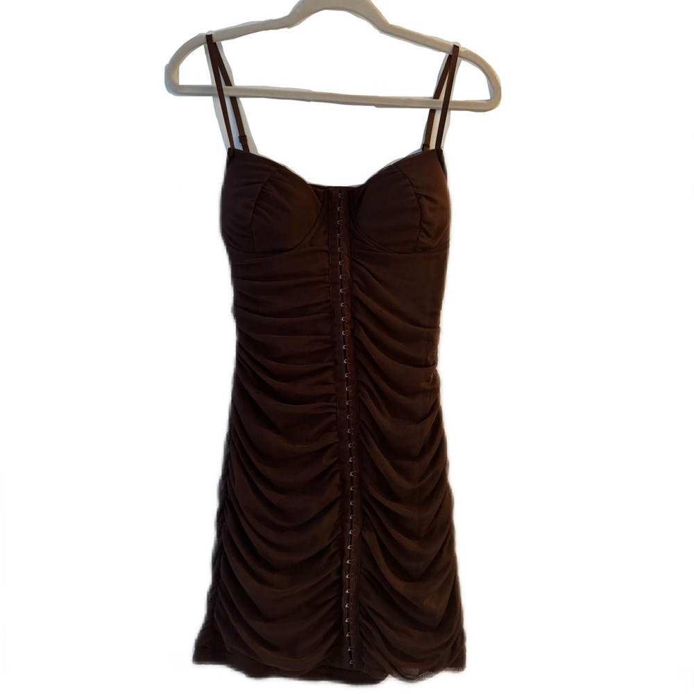 Brown Ruched Bodycon Mini Dress